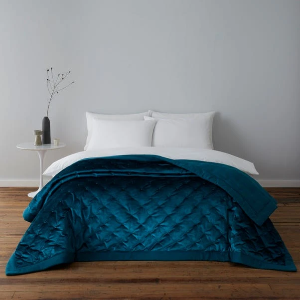 Dunelm Valentina Velvet Teal Bedspread 2 Dunelm Valentina Velvet Teal Bedspread - Image 2