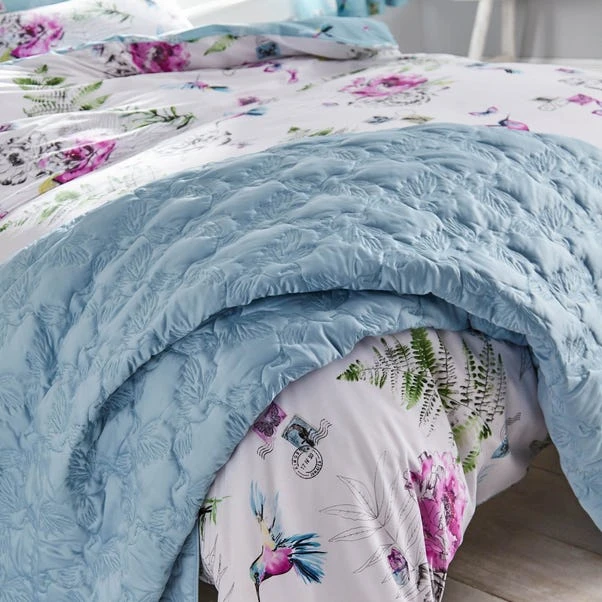 Dunelm Heavenly Hummingbird Quilted Duck Egg Bedspread 3 Dunelm Heavenly Hummingbird Quilted Duck Egg Bedspread - Image 3