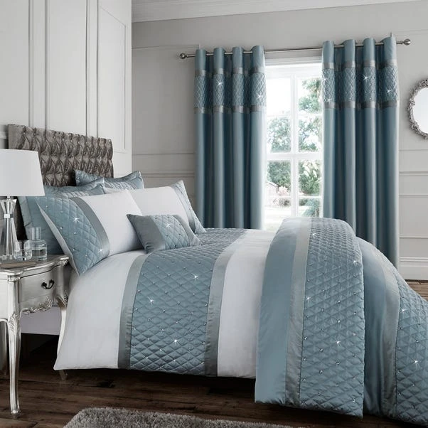 Catherine Lansfield Sequin Cluster Duck Egg Bedspread 2 Catherine Lansfield Sequin Cluster Duck Egg Bedspread - Image 2