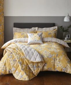 Dunelm Ashbourne Ochre Reversible Duvet Cover And Pillowcase Set -Dunelm-shop 1000140049 alt05
