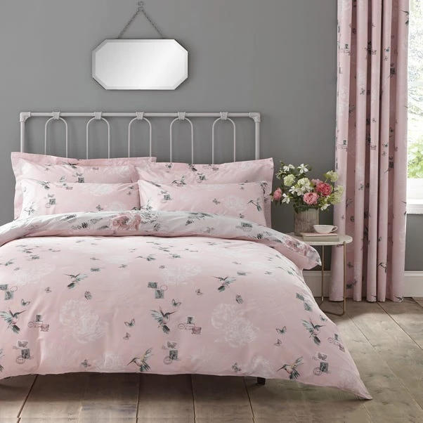 Dunelm Heavenly Hummingbird Grey & Blush Duvet Cover And Pillowcase Set 2 Dunelm Heavenly Hummingbird Grey & Blush Duvet Cover And Pillowcase Set - Image 2