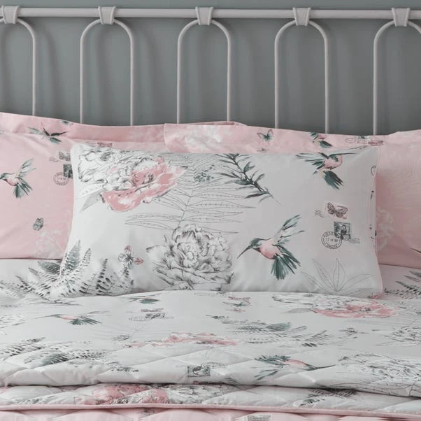 Dunelm Heavenly Hummingbird Grey & Blush Duvet Cover And Pillowcase Set 3 Dunelm Heavenly Hummingbird Grey & Blush Duvet Cover And Pillowcase Set - Image 3