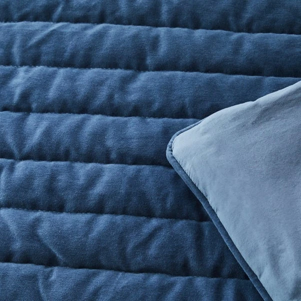 Dorma Remington Cotton Velvet Blue Bedspread 2 Dorma Remington Cotton Velvet Blue Bedspread - Image 2