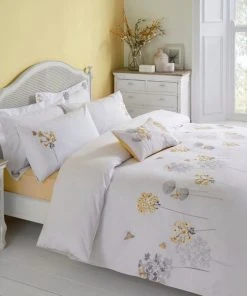 Dunelm Hydrangea Floral Ochre Embroidered Duvet Cover And Pillowcase Set -Dunelm-shop 1000151460 alt03