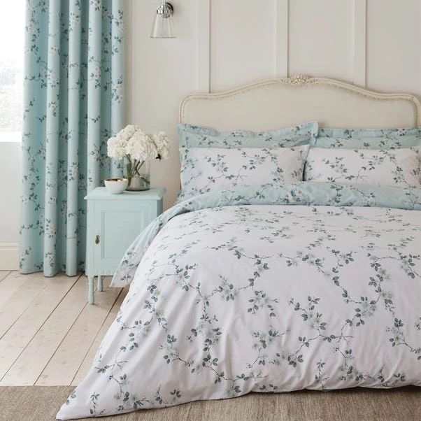 Dunelm Edith Duck Egg Floral Reversible Duvet Cover And Pillowcase Set 2 Dunelm Edith Duck Egg Floral Reversible Duvet Cover And Pillowcase Set - Image 2