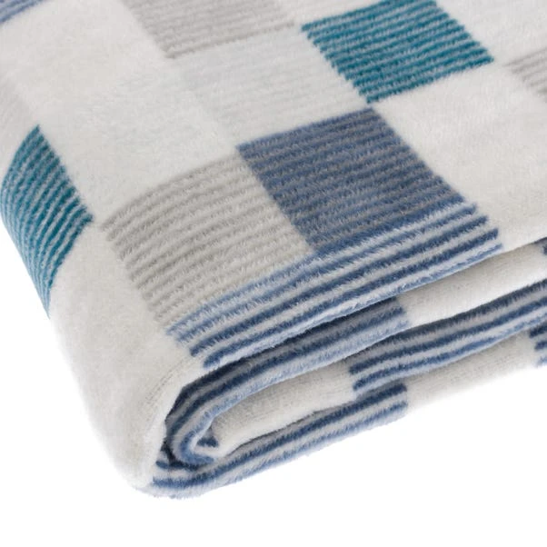Dunelm Thermosoft Mini Check Blue Throw 4 Dunelm Thermosoft Mini Check Blue Throw - Image 4