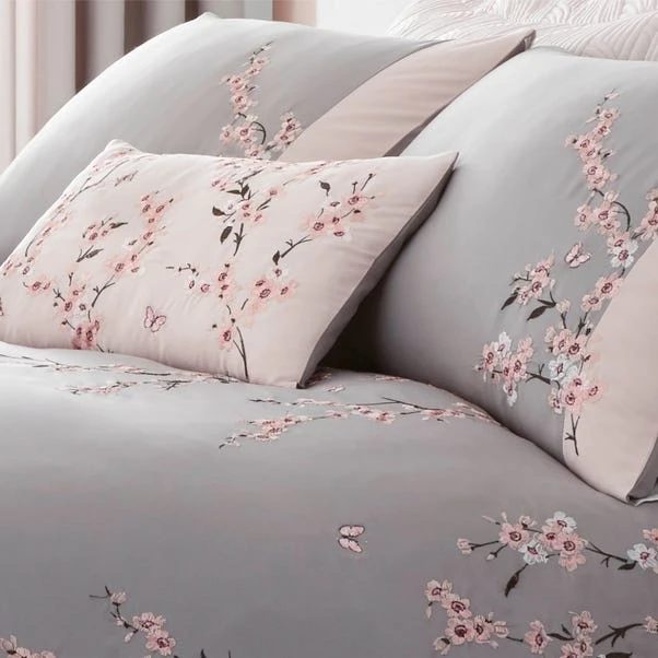 Catherine Lansfield Embroidered Blossom Grey Duvet Cover And Pillowcase Set 2 Catherine Lansfield Embroidered Blossom Grey Duvet Cover And Pillowcase Set - Image 2