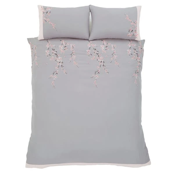 Catherine Lansfield Embroidered Blossom Grey Duvet Cover And Pillowcase Set 3 Catherine Lansfield Embroidered Blossom Grey Duvet Cover And Pillowcase Set - Image 3
