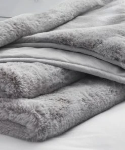 Dorma Purity Faux Fur Grey Bedspread -Dunelm-shop 1000167075 alt01