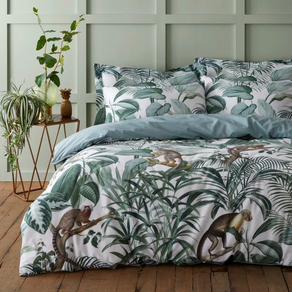 Dunelm Jungle Green 100% Cotton Reversible Duvet Cover And Pillowcase Set 2 Dunelm Jungle Green 100% Cotton Reversible Duvet Cover And Pillowcase Set - Image 2