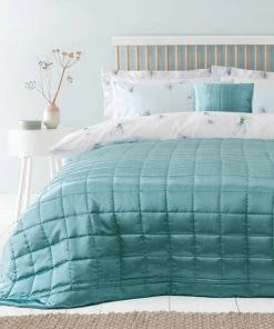 Dunelm Nancy Duck-Egg Satin Quilted Bedspread -Dunelm-shop 1000181975 alt02