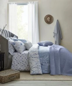 Dunelm Bloom Floral Blue Quilted Bedspread -Dunelm-shop 1000181976 alt05