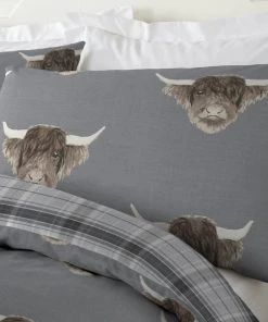 Fusion Highland Cow Grey Reversible Duvet Cover And Pillowcase Set -Dunelm-shop 1000185021 alt03