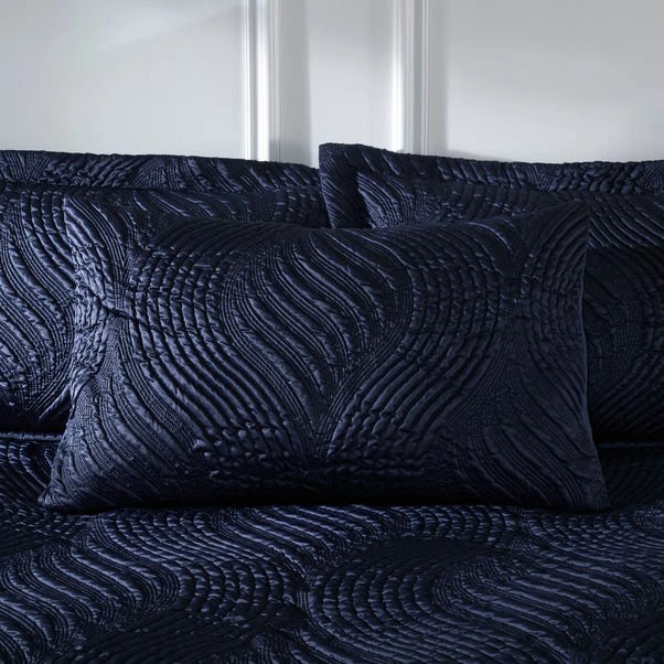 Dunelm Romilly Wave Luxe Pinsonic Navy Duvet Cover And Pillowcase Set 3 Dunelm Romilly Wave Luxe Pinsonic Navy Duvet Cover And Pillowcase Set - Image 3