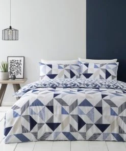 Dunelm Elements Bako Reversible Geometric Blue Duvet Cover And Pillowcase Set -Dunelm-shop 1000185747 alt02