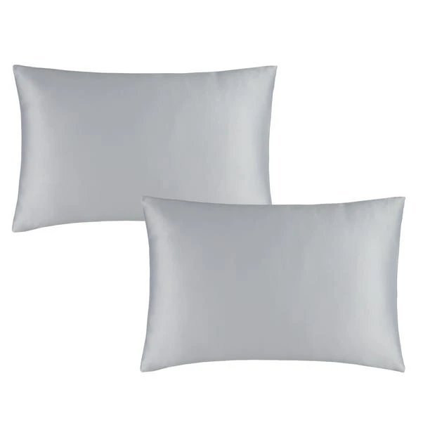 Catherine Lansfield Silky Soft Satin Silver Standard Pillowcase Pair 2 Catherine Lansfield Silky Soft Satin Silver Standard Pillowcase Pair - Image 2