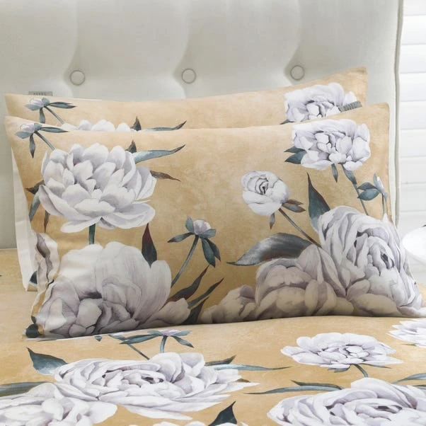 Avery Green Ava Floral Gold 100% Cotton Sateen Duvet Cover And Pillowcase Set 2 Avery Green Ava Floral Gold 100% Cotton Sateen Duvet Cover And Pillowcase Set - Image 2