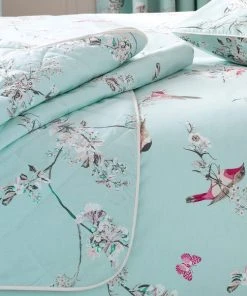 Dunelm Beautiful Birds Duck Egg Bedspread