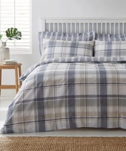 Dunelm Harrison Blue Reversible Duvet Cover And Pillowcase Set