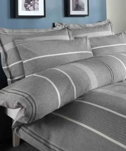 Dunelm Willington Grey Striped Woven Duvet Cover And Pillowcase Set