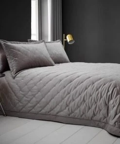 Dunelm Valentina Velvet Silver Bedspread