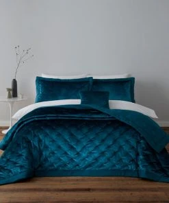 Dunelm Valentina Velvet Teal Bedspread