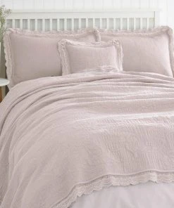 Dunelm Lace Edge Blush Bedspread