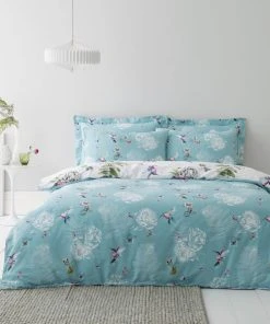 Dunelm Heavenly Hummingbird Reversible Duck Egg Duvet Cover And Pillowcase Set
