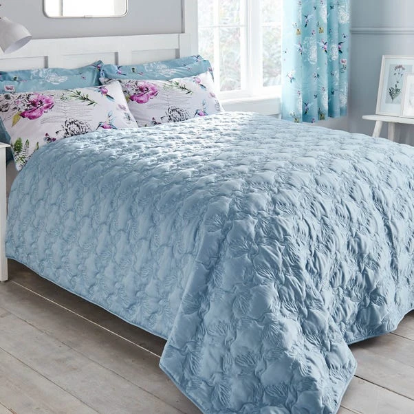 Dunelm Heavenly Hummingbird Quilted Duck Egg Bedspread 1 Dunelm Heavenly Hummingbird Quilted Duck Egg Bedspread