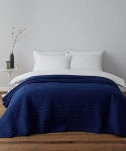 Dunelm Channel Stitch Blue Bedspread