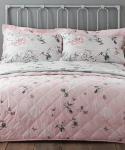 Dunelm Heavenly Hummingbird Blush Bedspread