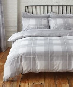 Dunelm Colby Grey Reversible Duvet Cover And Pillowcase Set