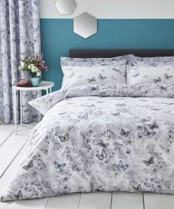Dunelm Ginkgo Butterfly White Reversible Duvet Cover And Pillowcase Set
