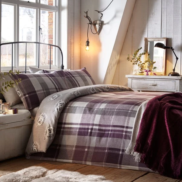 Dunelm Colville Check Plum 100% Brushed Cotton Reversible Duvet Cover And Pillowcase Set 1 Dunelm Colville Check Plum 100% Brushed Cotton Reversible Duvet Cover And Pillowcase Set