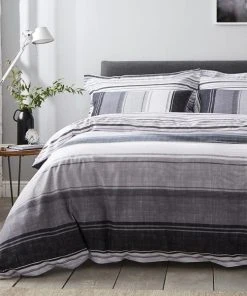 Dunelm Ellis Grey Stripe Reversible Duvet Cover And Pillowcase Set