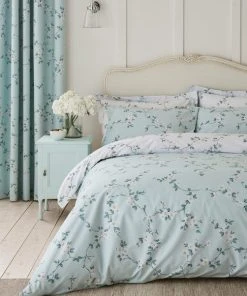Dunelm Edith Duck Egg Floral Reversible Duvet Cover And Pillowcase Set