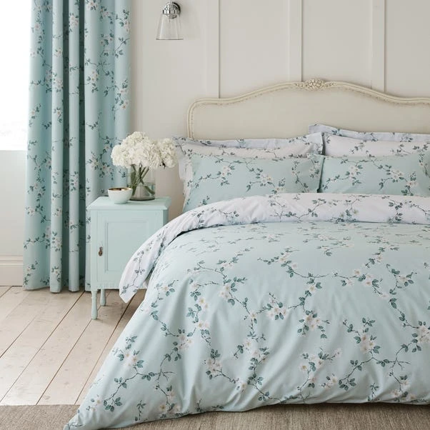 Dunelm Edith Duck Egg Floral Reversible Duvet Cover And Pillowcase Set 1 Dunelm Edith Duck Egg Floral Reversible Duvet Cover And Pillowcase Set