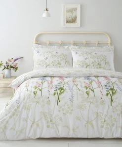 Dunelm Felicity White Floral Reversible 100% Cotton Duvet Cover And Pillowcase Set