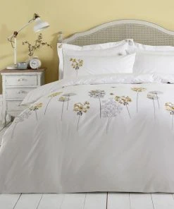 Dunelm Hydrangea Floral Ochre Embroidered Duvet Cover And Pillowcase Set