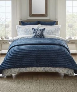 Dorma Remington Cotton Velvet Blue Bedspread