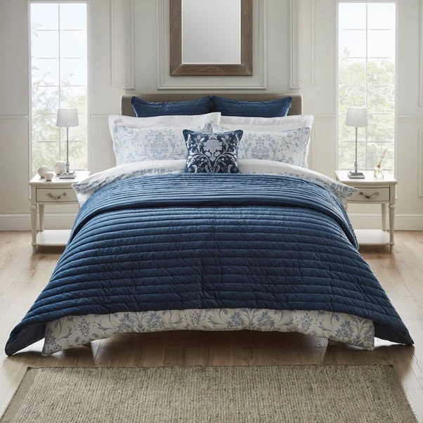 Dorma Remington Cotton Velvet Blue Bedspread 1 Dorma Remington Cotton Velvet Blue Bedspread