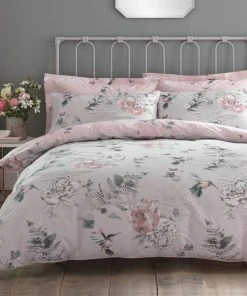 Dunelm Heavenly Hummingbird Grey & Blush Duvet Cover And Pillowcase Set