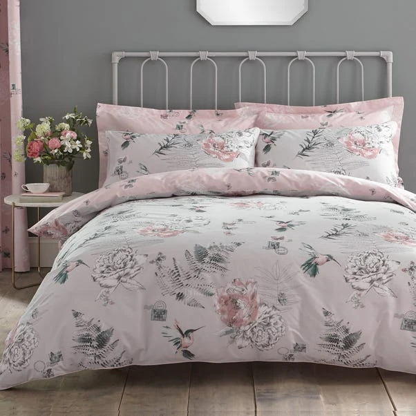 Dunelm Heavenly Hummingbird Grey & Blush Duvet Cover And Pillowcase Set 1 Dunelm Heavenly Hummingbird Grey & Blush Duvet Cover And Pillowcase Set