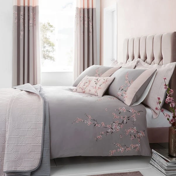 Catherine Lansfield Embroidered Blossom Grey Duvet Cover And Pillowcase Set 1 Catherine Lansfield Embroidered Blossom Grey Duvet Cover And Pillowcase Set