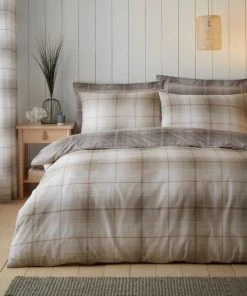 Dunelm Albie Natural Reversible Check Duvet Cover And Pillowcase Set