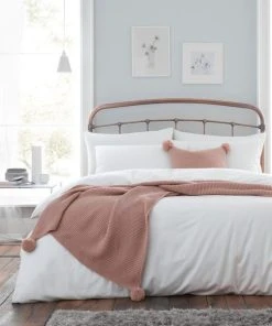 Dunelm Pom Pom Knit Blush Throw