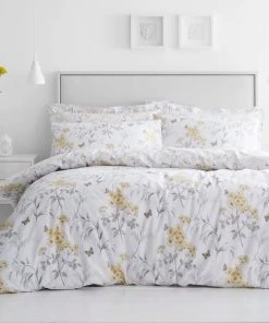 Dunelm Maria Ochre Reversible Floral Duvet Cover And Pillowcase Set