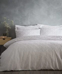 Dunelm Astra White Textured Floral Duvet Cover And Pillowcase Set