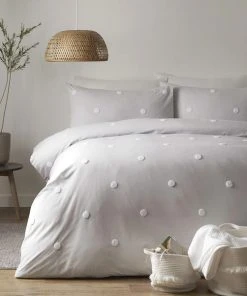 Dunelm Appletree Dot Silver 100% Cotton Duvet Cover And Pillowcase Set
