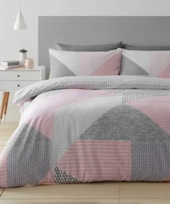 Catherine Lansfield Larsson Geo Pink Duvet Cover And Pillowcase Set